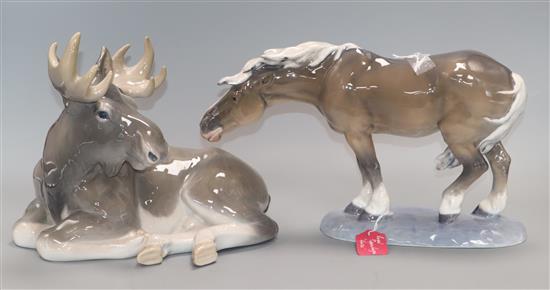 A Royal Copenhagen model of a moose and a horse